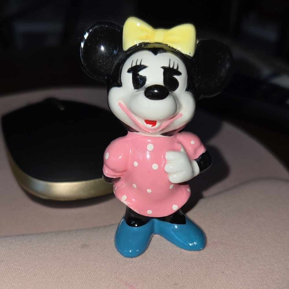 Vintage Minnie Mouse Figurine in Pink Dress, EUC